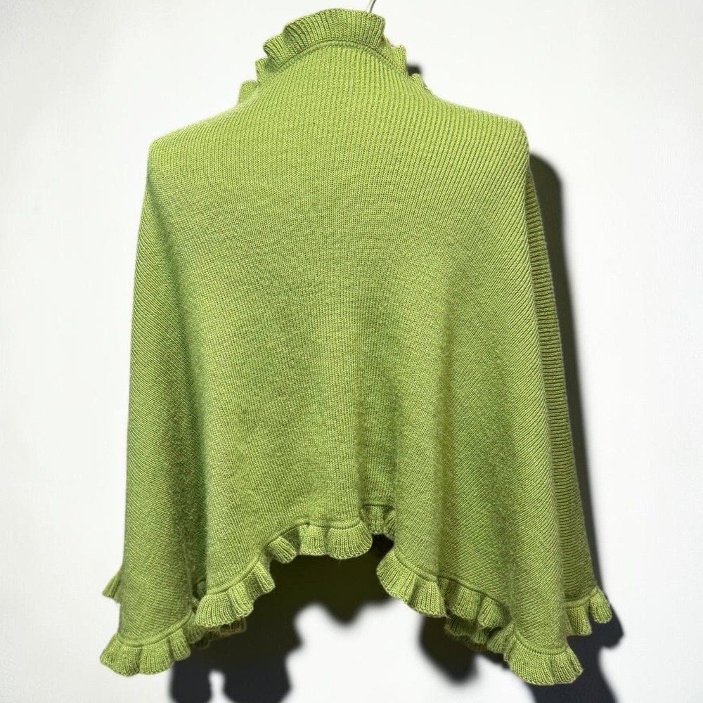 Pour Vous OS Baby Alpaca Silk Ruffle Capelet Lime Green Lagenlook Spring Cottage - Picture 2 of 5